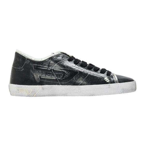 Diesel Mens Leroji Distressed Canvas Low Cut Trainers - Black - 
