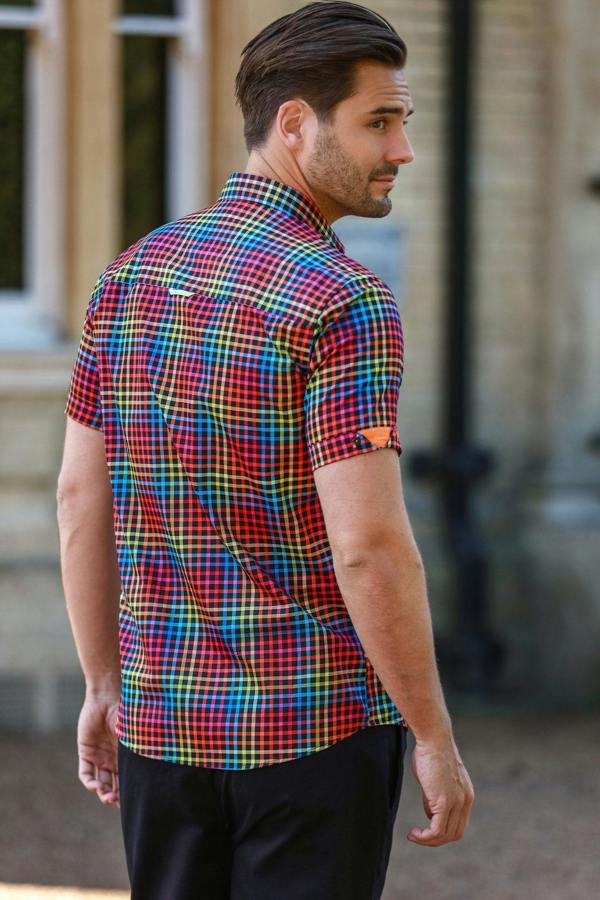 MULTICOLOR CHECK SHORT SLEEVE SHIRT – Premium Men's Patterned Shirt by Claudio Lugli | Bold Design, Tailored Fit, Best Printed Shirts