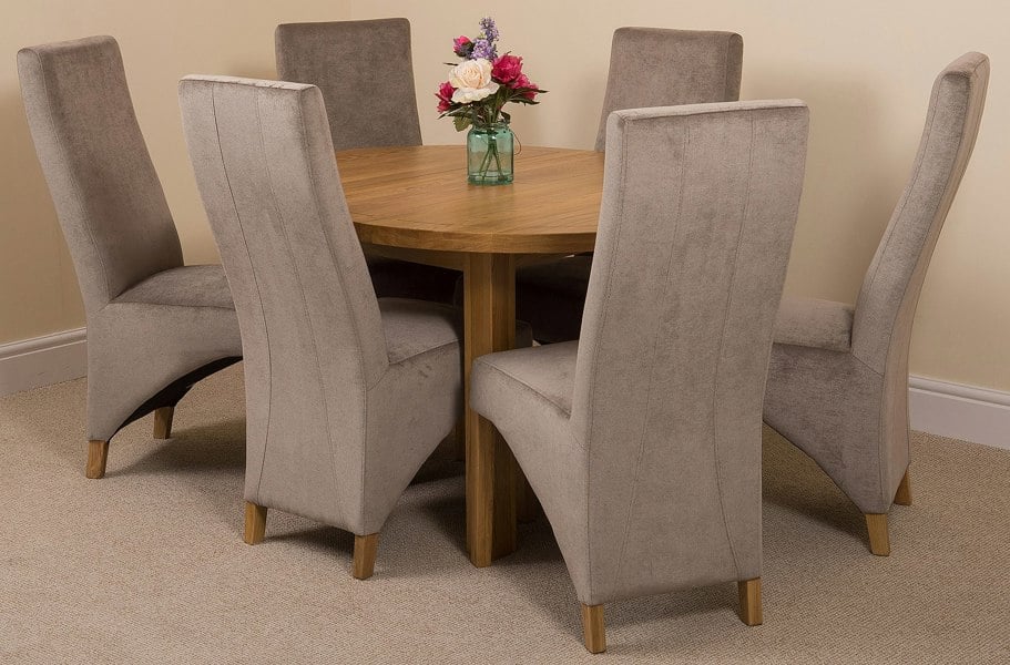 That's Furniture Edmonton Round Extendable Oak Dining Set with Lola Fabric Chairs