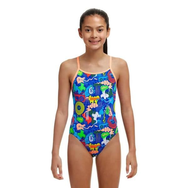 Funkita girls blues baby diamond back swimsuit in blue multi with ocean print
