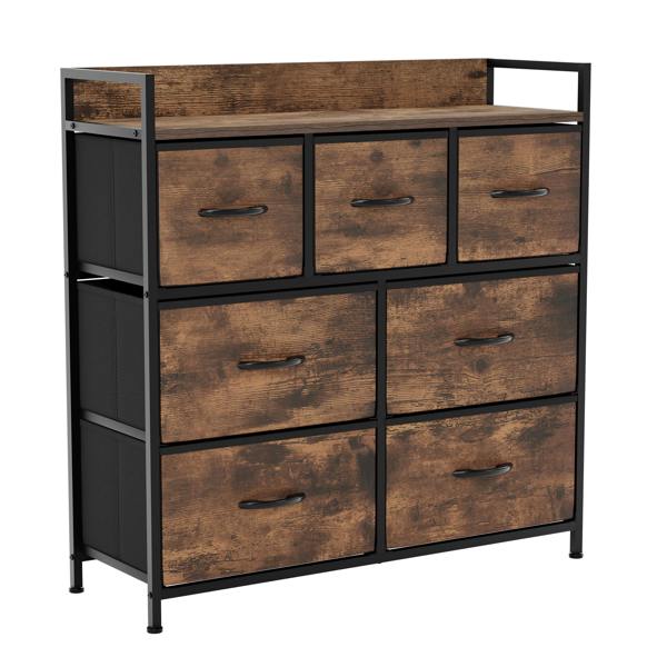 Vida Designs Chorley 7 Drawer Fabric Drawer Chest, Beige & Grey Wood