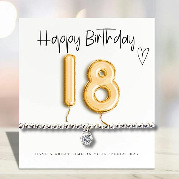 Aye Do Gifts 18th Birthday Cubic Zirconia Silver Bracelet & Gold Balloons Card
