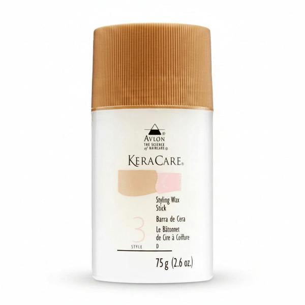 KeraCare styling wax stick with brown cap on white background