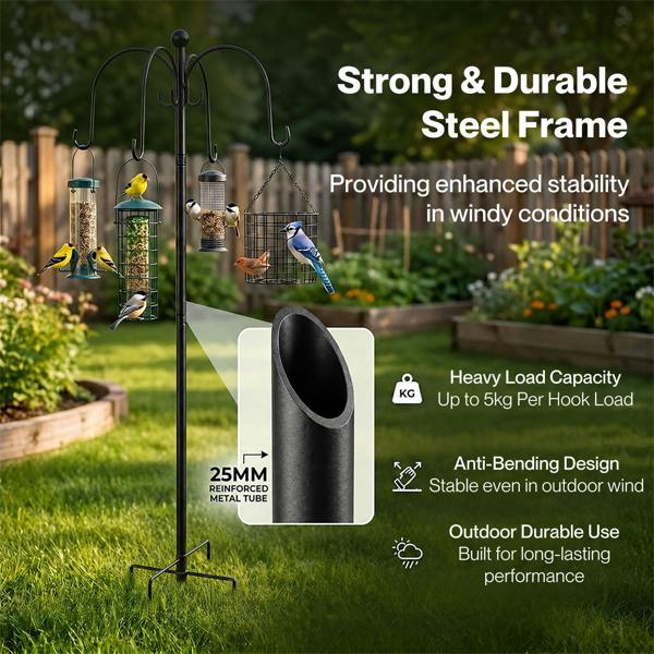 TOQUE Complete Bird Feeding Station Outdoor Garden Wild Birds Feeder 4 Feeders