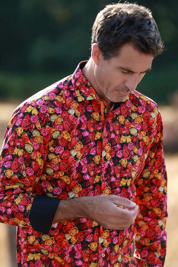 Claudio Lugli Midnight Rose shirt styled with apricot chinos