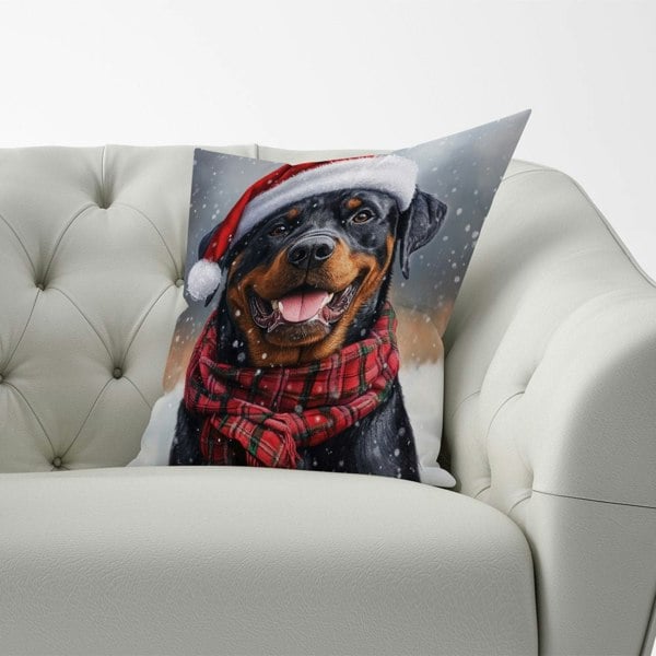 Warren Reed Snowy Christmas Rottweiler Cushion