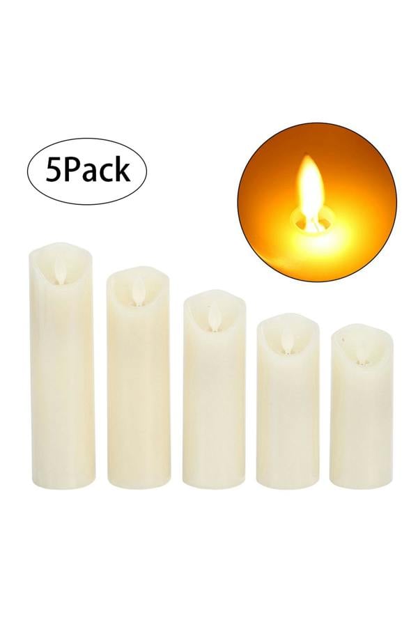 Living and Home 5Pcs Ivory LED Pillar Flameless Candles with Remote–Flickering Flame, Dimmable & Timer