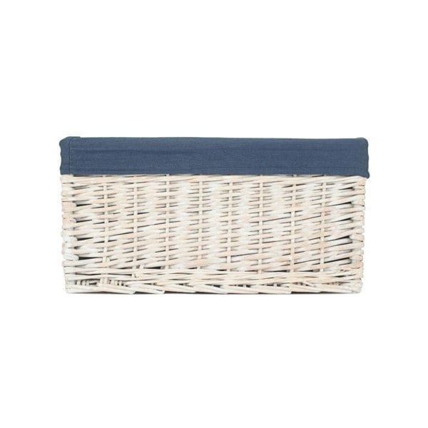 White Wash Navy Lined Open Storage Basket Small