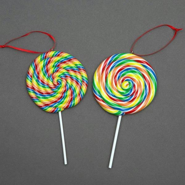 12-Piece Hand-Painted Ceramic Christmas Lollipop Hanging Decorations with Ribbons image 1