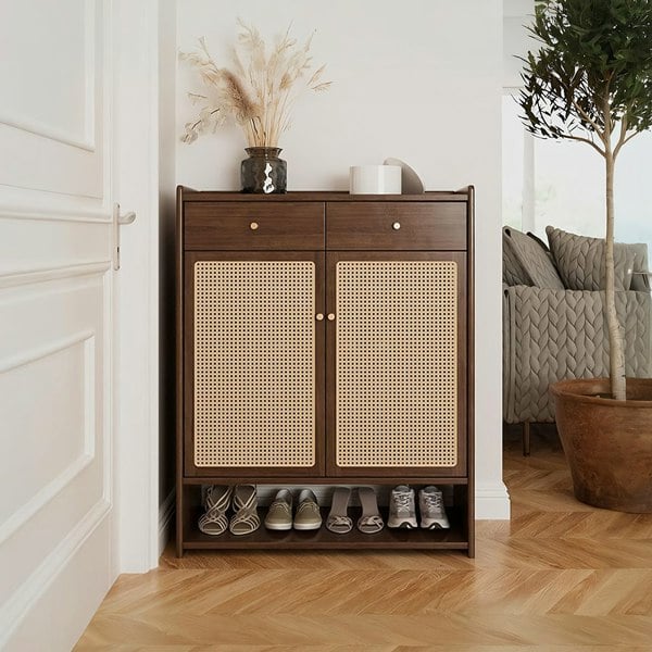 Ingrid Rattan Shoe Storage, Rubber Wood-Rit Concept-Rit Concept