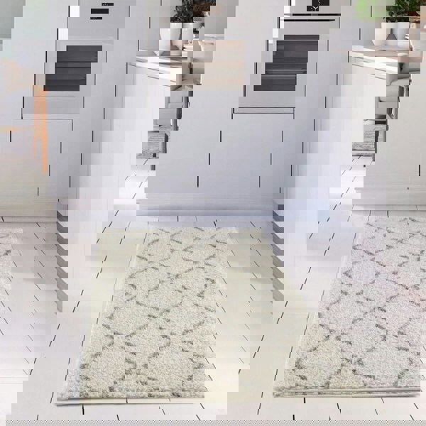 Elegant Moroccan Pattern Grey Ivory Rug Suitable for Floor heating