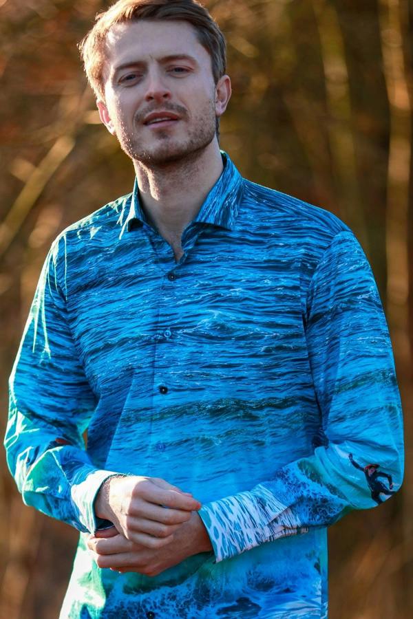 THE WAVE RIDER SURFING PLACEMENT PRINT SHIRT – Premium Men's Patterned Shirt by Claudio Lugli | Bold Design, Tailored Fit, Best Printed Shirts