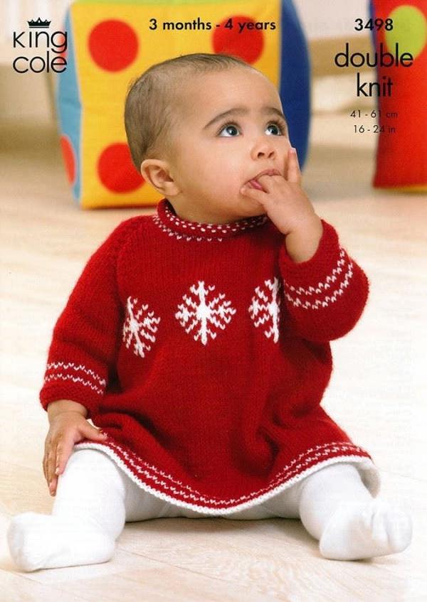 King Cole Comfort Knitting Pattern 3498, Dresses, Sweaters for Baby, 3 Months - 4 Years - Advanced