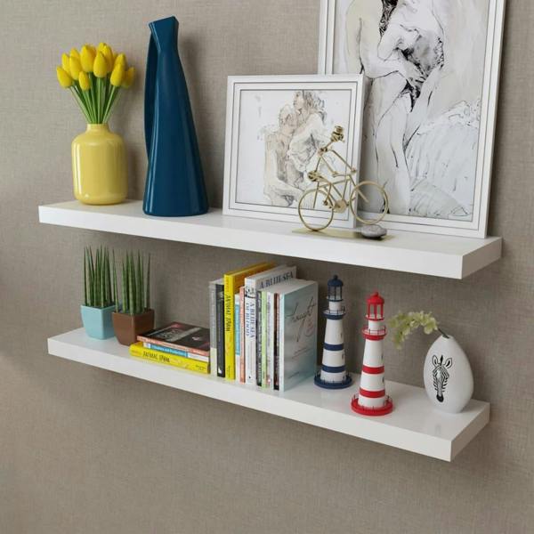 Berkfield 2 White MDF Floating Wall Display Shelves Book/DVD Storage
