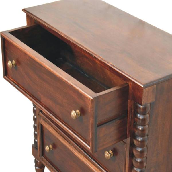 Artisan Furniture Solid Wood Spindle Winewood Chest, Brown,3 Drawers
