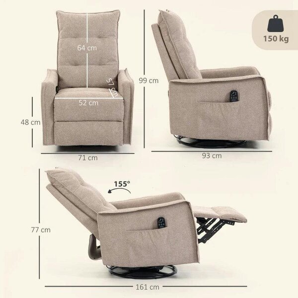 Recliner Armchair, Chenille Recliner Chair with Massage and Heat, 360° Swivel Rocking Manual Recliner, Brown