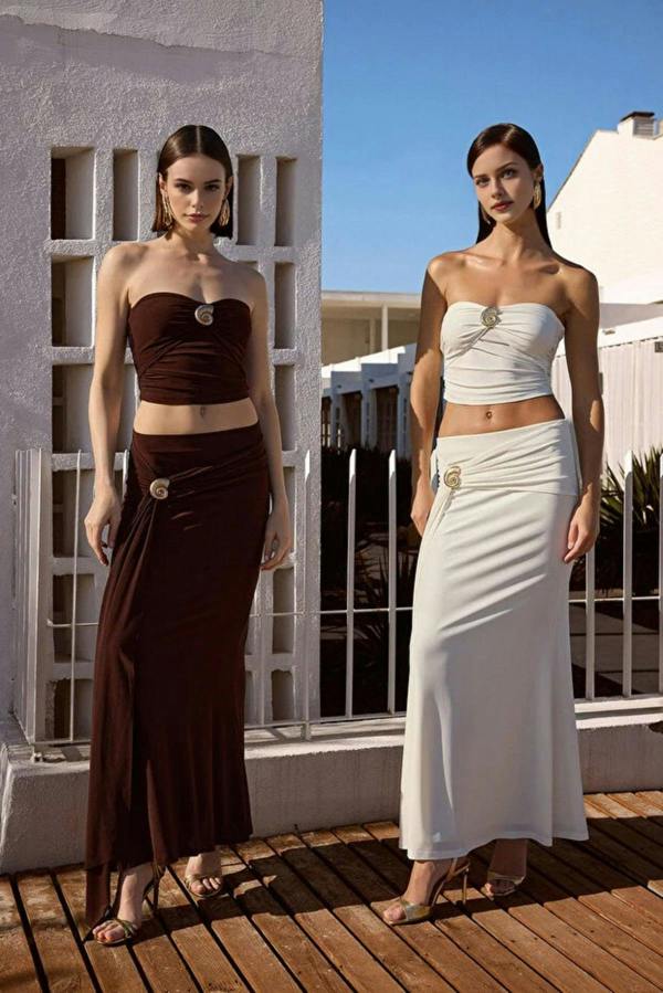 WOVCOR Knit Long Skirt with Accessory Detail