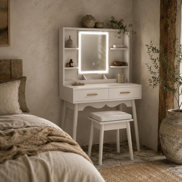 Wyld Haus Dididi White Elegant Dressing Table With LED Mirror