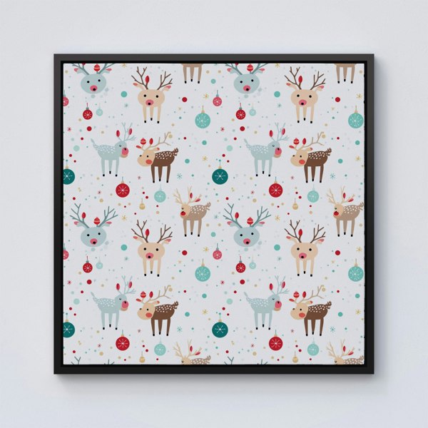 Warren Reed Happy Reindeer With Christmas Lights Framed Canvas