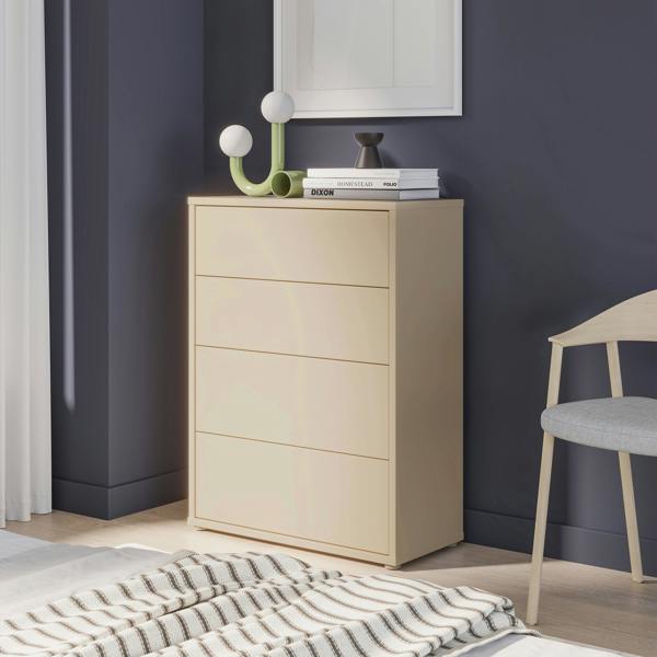 Alice Springs 4 Drawer Chest with Push-to-Open Drawers in Butter Yellow