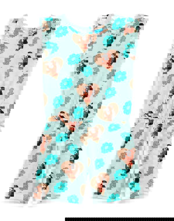 Disney Moana Girls Green Multi Character AOP Sleeveless Playsuit