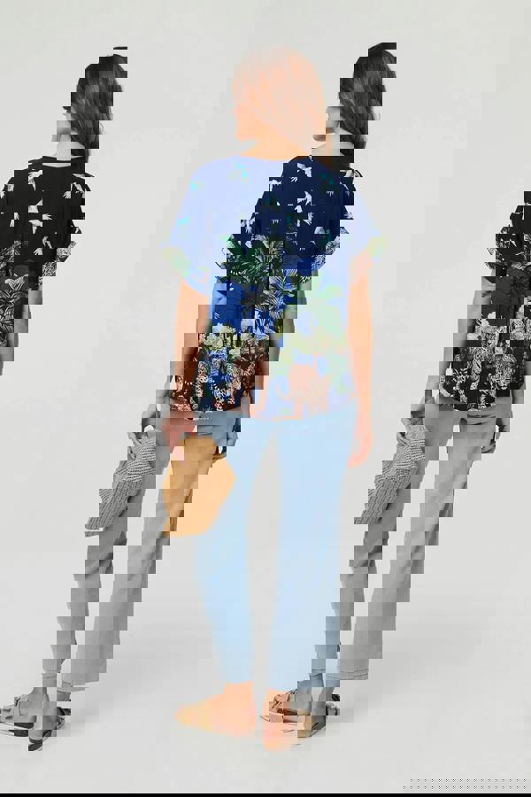 Navy | Tropical Print Short Sleeve Relaxed Top