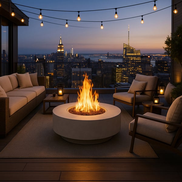 Homeology FUSION Light Grey Lavish Garden & Patio Gas Fire Pit with Eco-Stone Finish - Fully Assembled