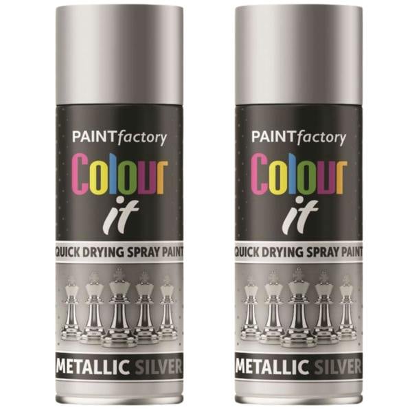 Paint Factory 2X  Metallic Silver Spray Paint 200ml