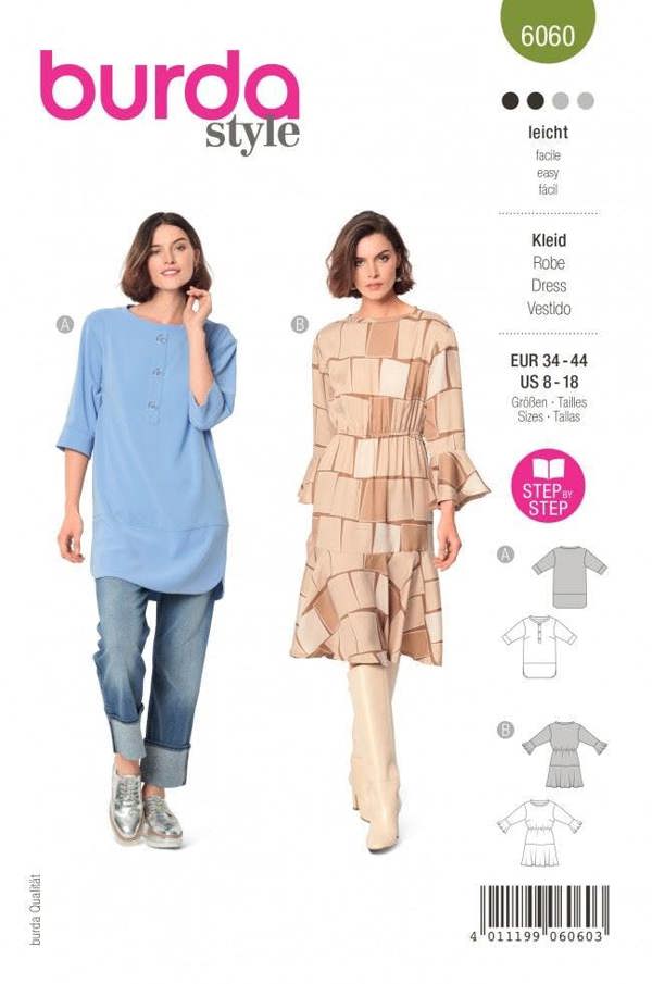 Burda Sewing Pattern 6060 Dresses For Women, 8-18 (34-44) - Easy