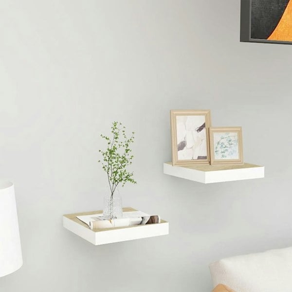 Berkfield Floating Wall Shelves 2 pcs Oak and White 23x23.5x3.8 cm MDF