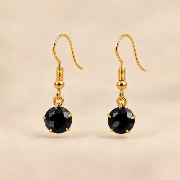 The Colourful Aura Gold Plated Round Coloured Stone Drop Earrings Black Green Red Blue Yellow - Black