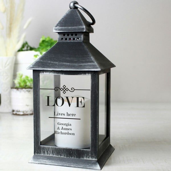 Personalised Memento Company Personalised Elegant Diamond Rustic Black Lantern