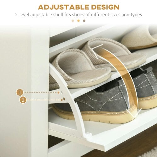 Wyld Haus Rokeha Wooden White and Natural Narrow Shoe Cupboard With 3 Flip Drawers For 18 Pairs