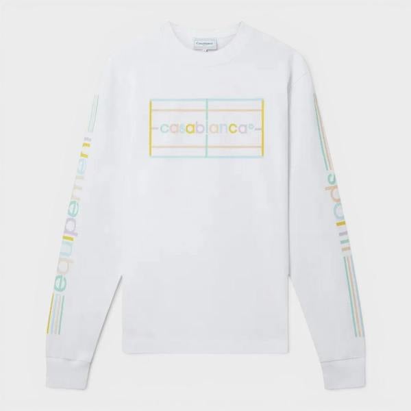 Casablanca Printed Long Sleeve T-Shirt Pastel Court White