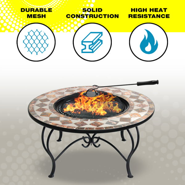 Centurion Supports KENNOCHA Extravagant Garden & Patio Heater Fire Pit Brazier, Coffee Table, Barbecue and Ice Bucket - Marble Finish