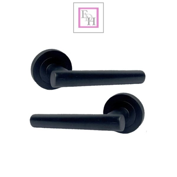 EDH Door Hardware Matt Black T Bar Door Handles on Round Rose – Straight Lever Handle 6 Pairs