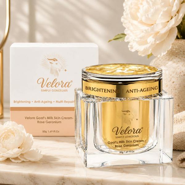 Velora Moisturising Goat Milk Face Cream | Hydrating Daily Face Moisturiser with Shea Butter & Rose Geranium