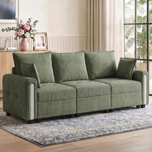 HOMCOM  3 Seater Sofa with Lift-Up Storage, 228 cm Velvet Couch, Dark Green