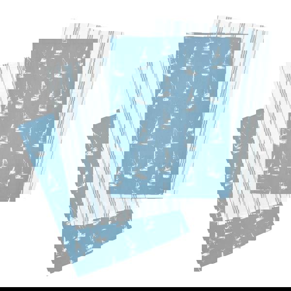 Catherine Lansfield Salcombe Boats Cotton Kitchen Tea Towel Pack of 4 Blue