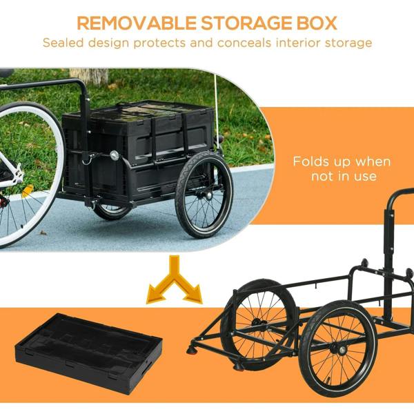 Black foldable bicycle cargo trailer with sealed storage box and side access panels