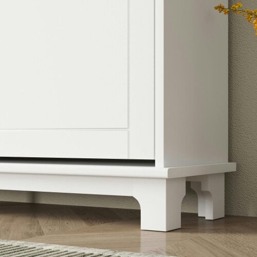 Wyld Haus Zisuka Wooden White Slim Shoe Cupboard With 4 Flip Drawers For 16 Pairs