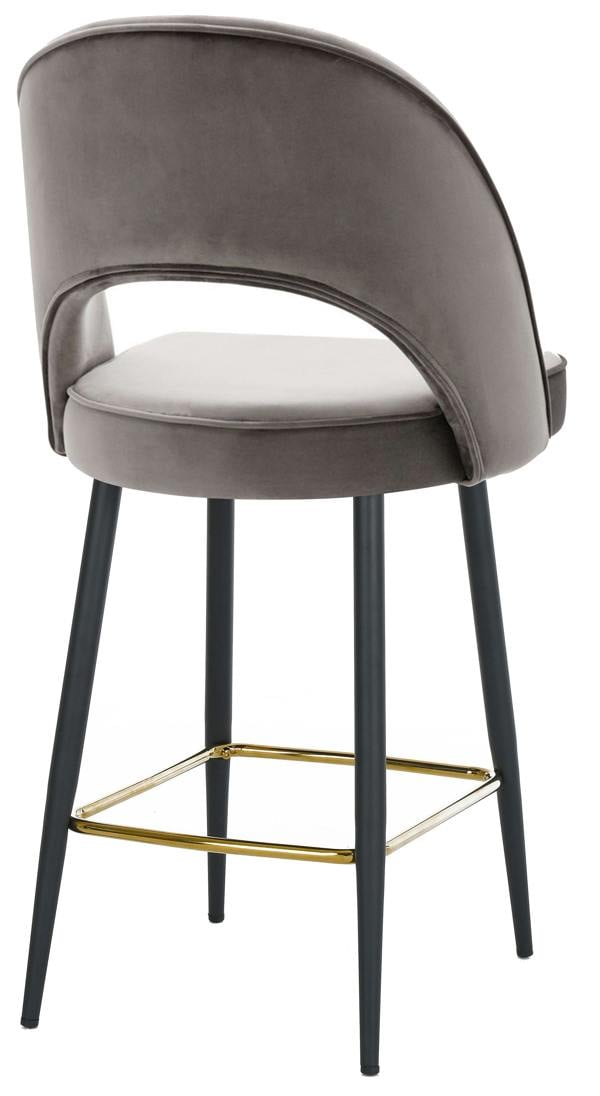 Lamboro Chelsea Velvet Kitchen Stool, Charcoal Grey, Gold Footrest & Black Legs