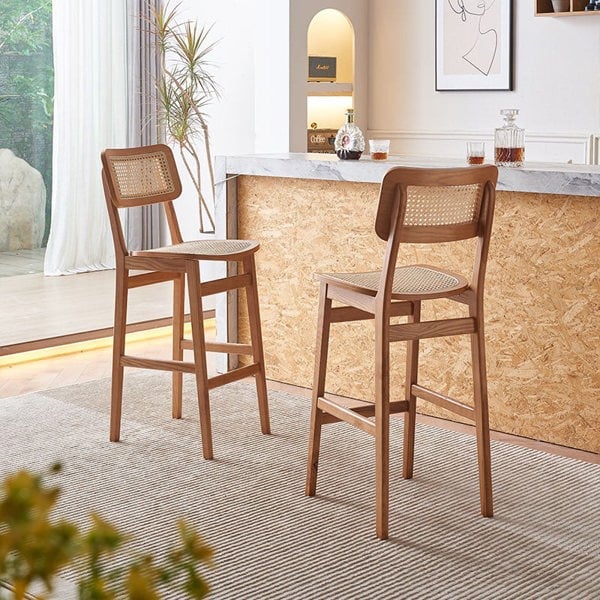 Anya Bar Stool, Rattan & Solid Wood-Rit Concept-Rit Concept