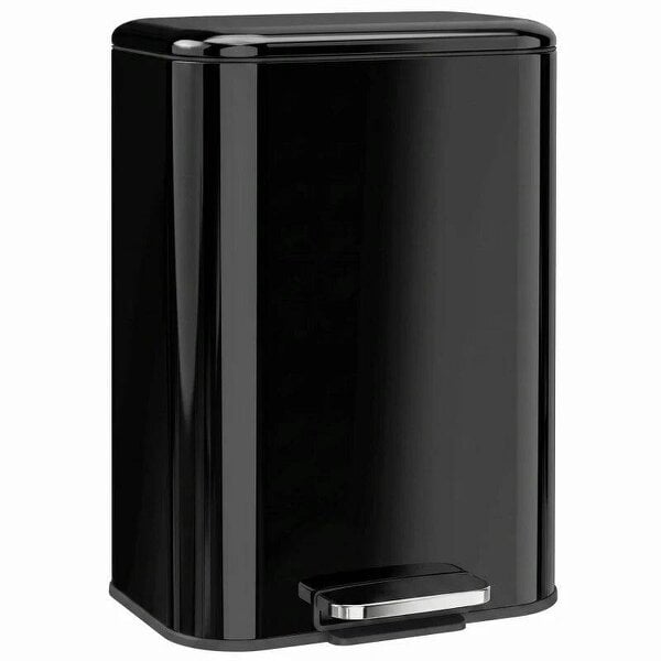 50 L Kitchen Pedal Bin, Metal Rubbish Bin with Removable Inner Bucket, Soft-Close & Stay-Open Lid, High Gloss Black