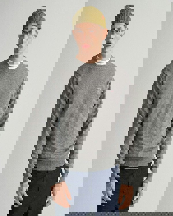 GANT Mens Classic Cotton Crew Neck Jumper - 92 Dark Grey Melange