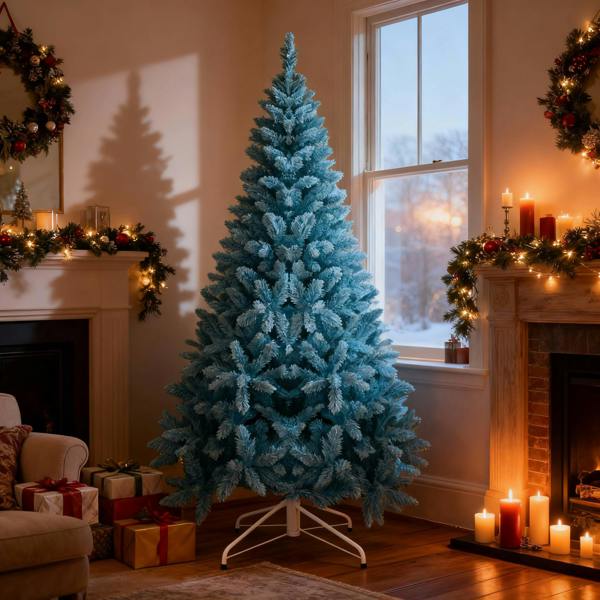 4ft to 8ft Blue Flocked Artificial Christmas Tree with Snowy Winter Effect and 308 Tips image 9