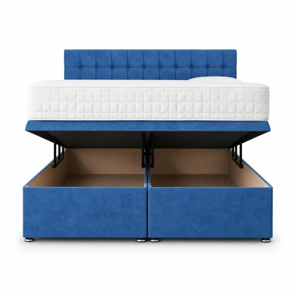 Great British Beds Small Cube Divan Ottoman Bed - Blue Plush