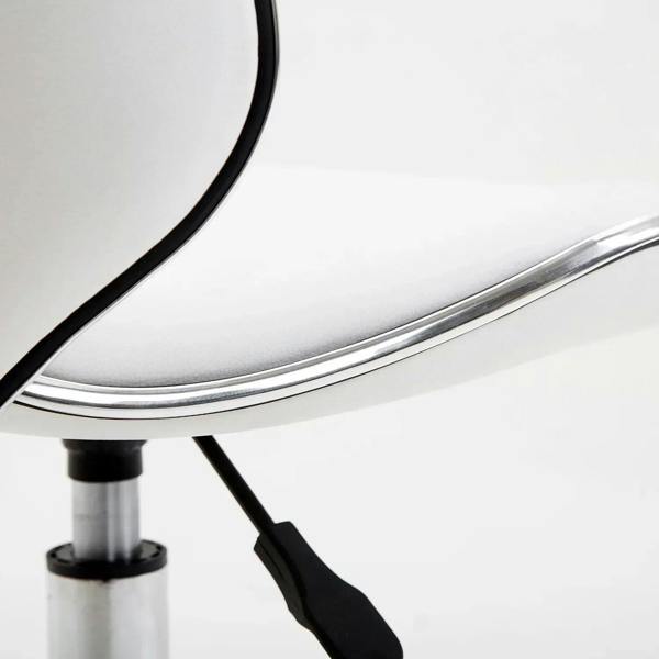 White cushioned seat edge with chrome support and black lift lever.