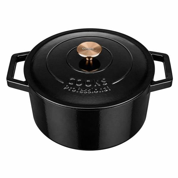Cooks Professional 26cm Cast Iron Casserole | Black