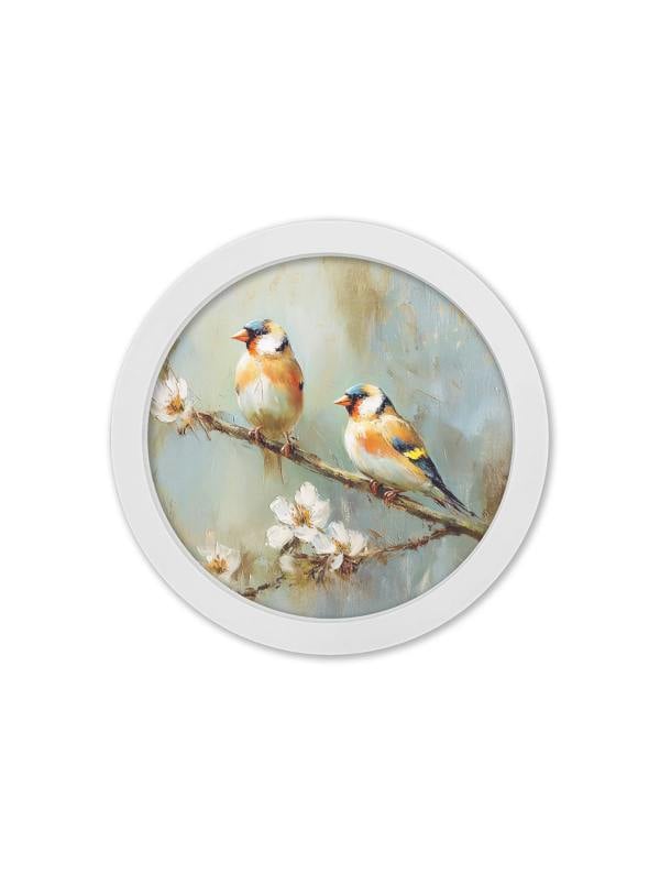 Exceptional Art Garden Birds - 30cm White Round Box Frame